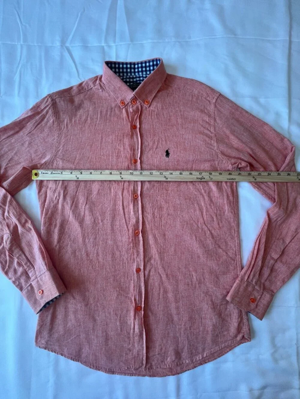 VTG Polo Ralph Lauren 100% Linen USA Made Orange Coral Size L Shirt Y2K